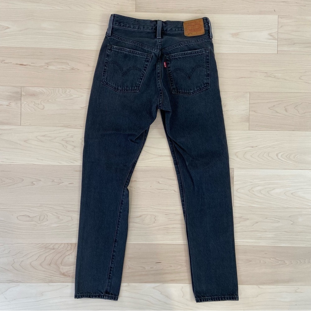 Levis 501 premium jeans black button fly ripped knees high rise waist size 25 - Picture 4 of 12